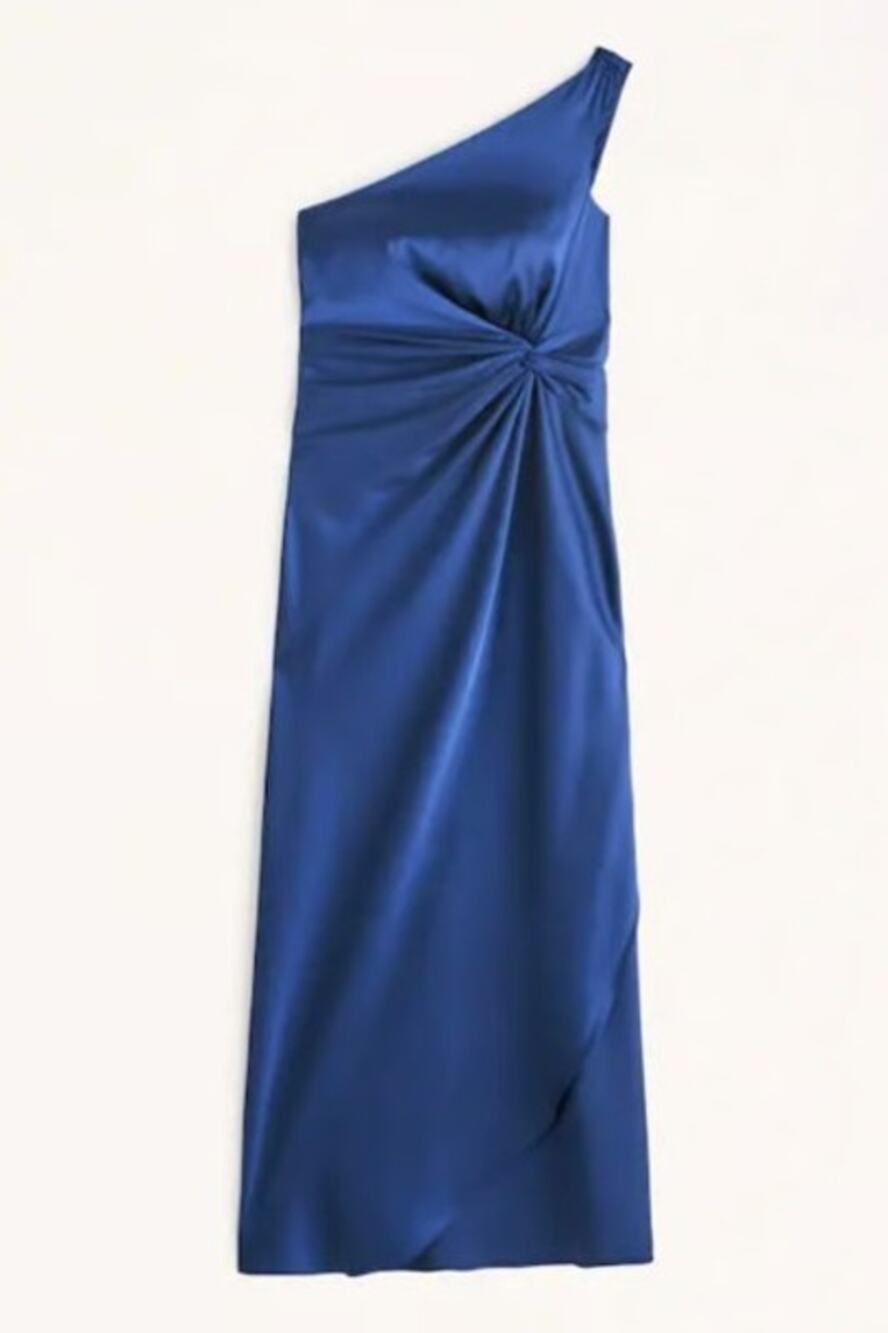 ABERCROMBIE AND FITCH a&f blue one shoulder satin knotted midi side slit dress